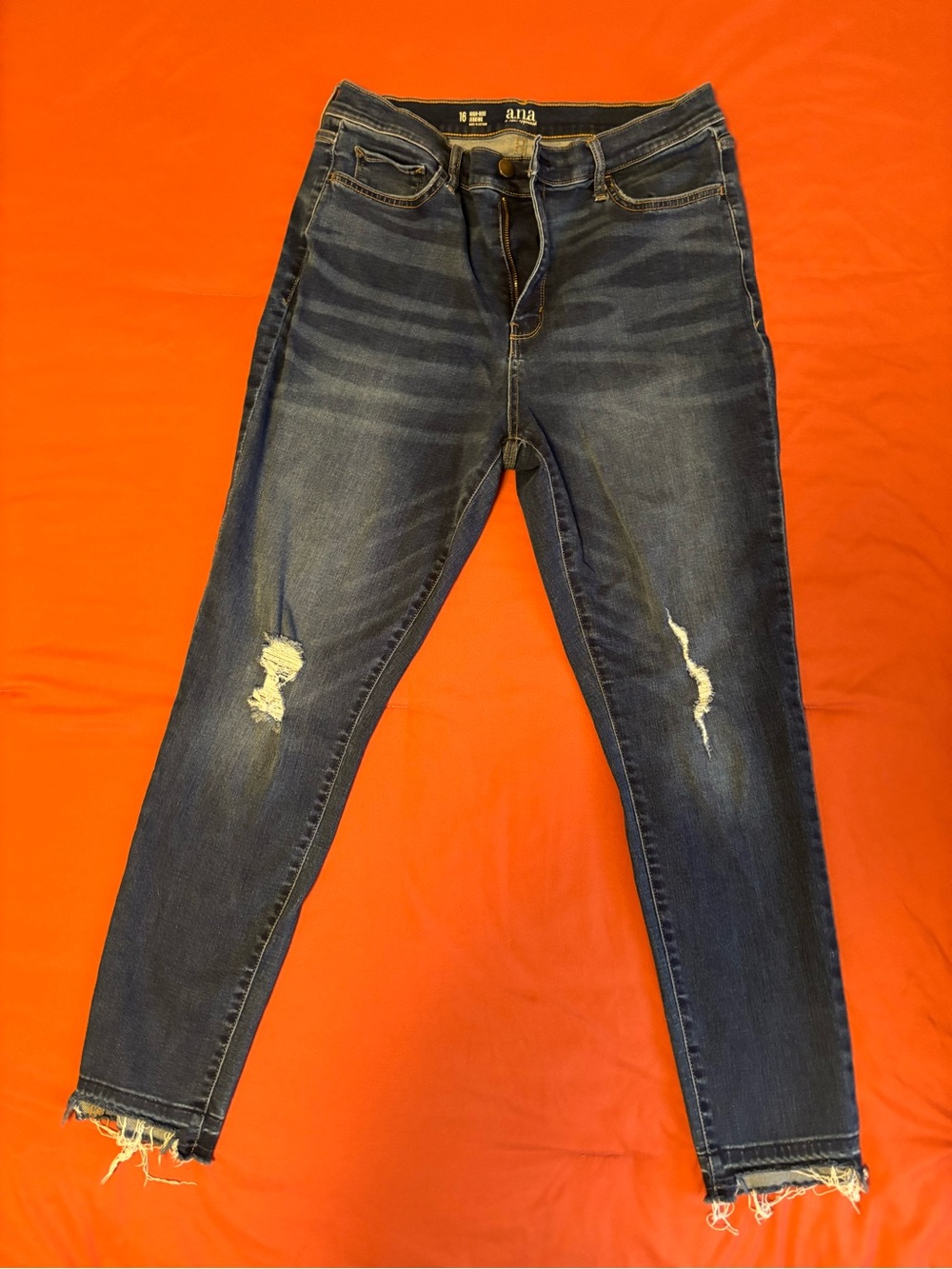 a.n.a Dark Blue Distressed High-Rise Skinny Jeans